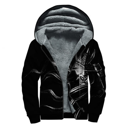Evil Samurai Mask Print Sherpa Lined Zip Up Hoodie