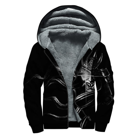 Evil Samurai Mask Print Sherpa Lined Zip Up Hoodie