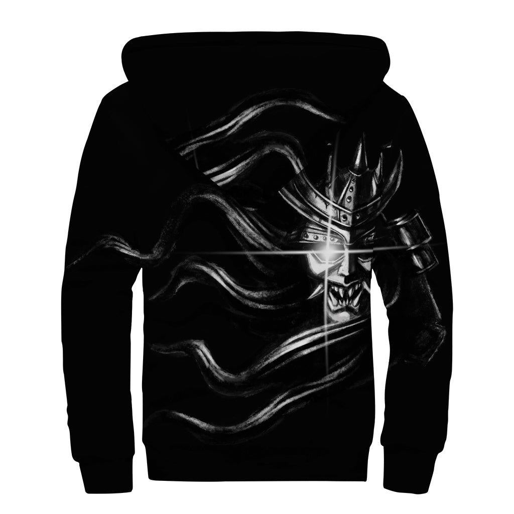 Evil Samurai Mask Print Sherpa Lined Zip Up Hoodie