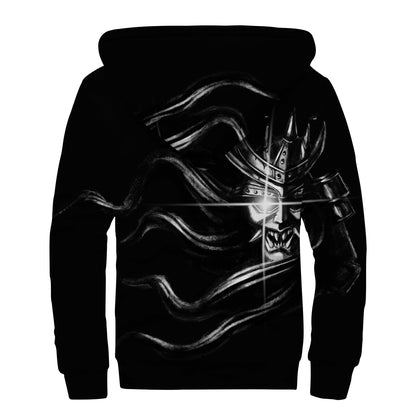 Evil Samurai Mask Print Sherpa Lined Zip Up Hoodie