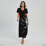 Evil Samurai Mask Print Short Sleeve Maxi Dress