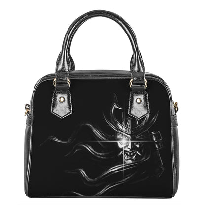 Evil Samurai Mask Print Shoulder Handbag
