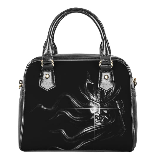 Evil Samurai Mask Print Shoulder Handbag