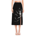 Evil Samurai Mask Print Side Slit Midi Skirt