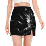 Evil Samurai Mask Print Side Slit Mini Skirt