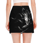 Evil Samurai Mask Print Side Slit Mini Skirt