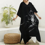 Evil Samurai Mask Print Silk V-Neck Kaftan Dress