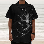 Evil Samurai Mask Print Textured Short Sleeve Shirt