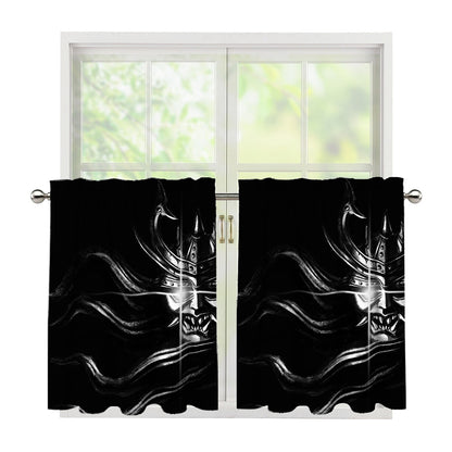 Evil Samurai Mask Print Tier Curtains