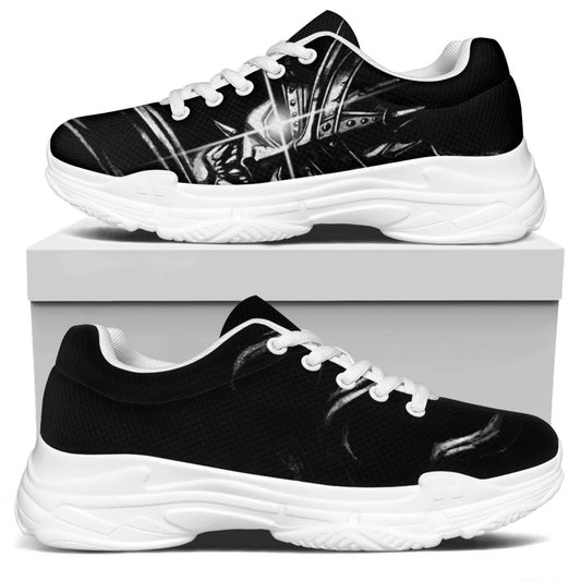 Evil Samurai Mask Print White Chunky Shoes