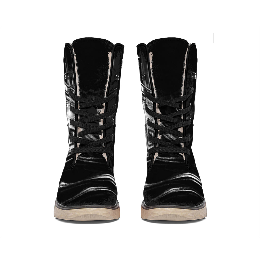 Evil Samurai Mask Print Winter Boots