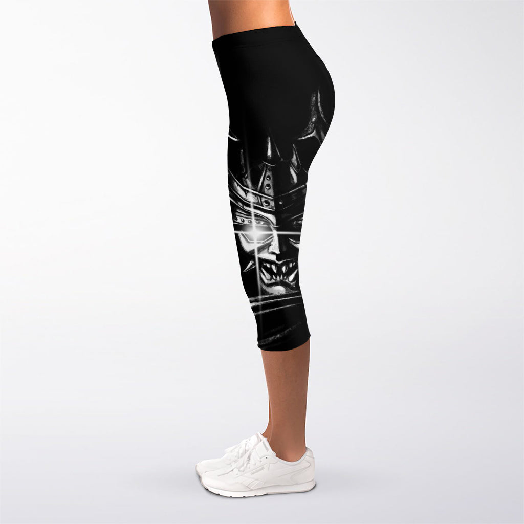 Evil Samurai Mask Print Women's Capri Leggings