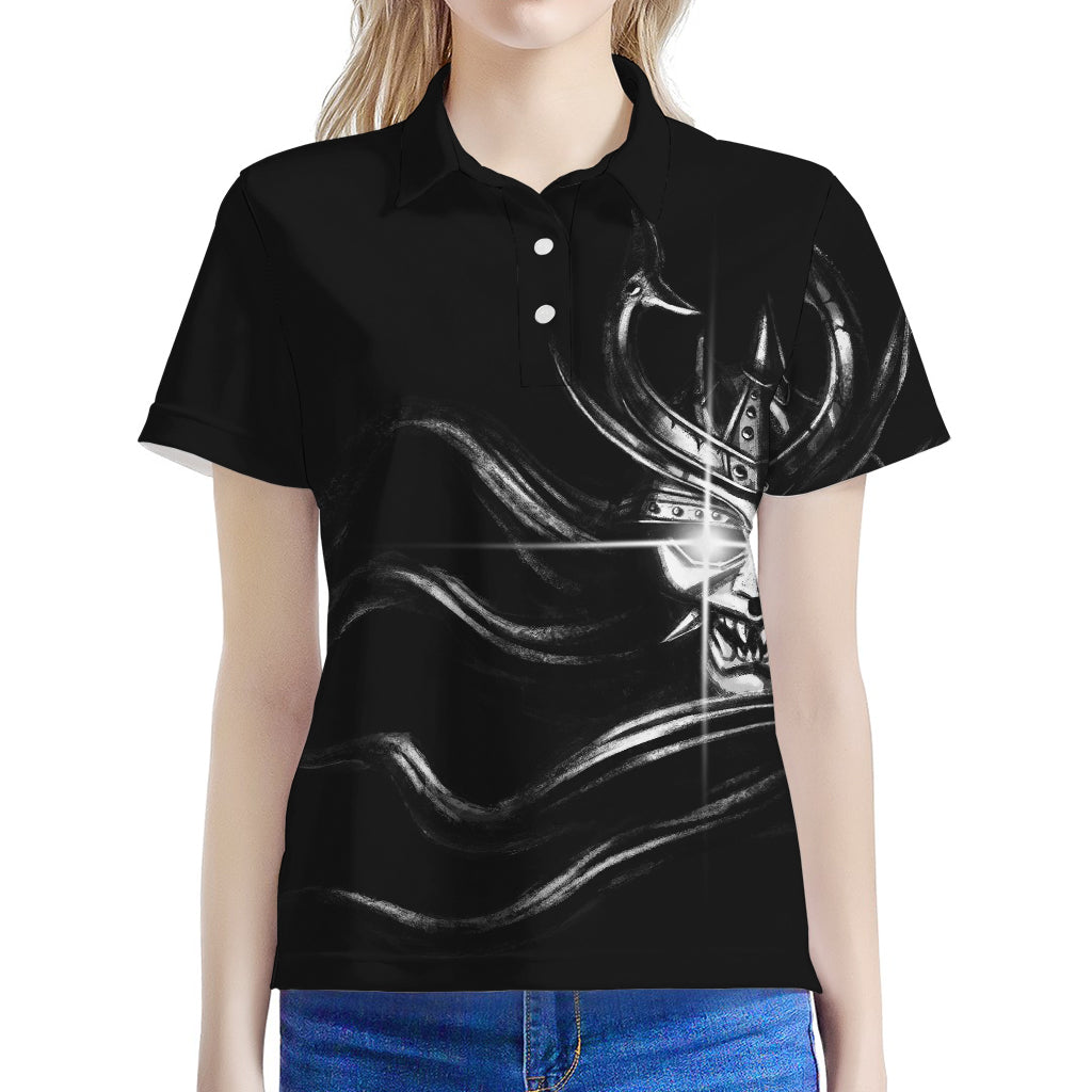 Evil Samurai Mask Print Women's Polo Shirt