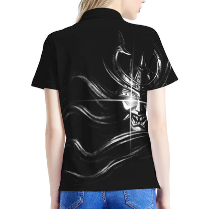 Evil Samurai Mask Print Women's Polo Shirt
