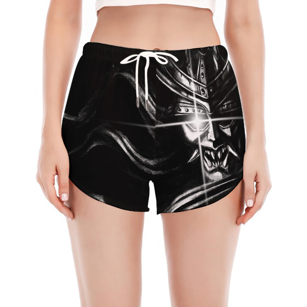 Evil Samurai Mask Print Women's Split Running Shorts