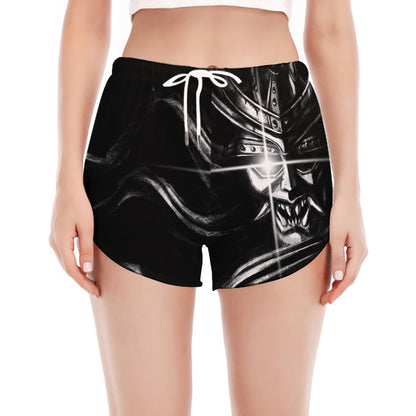 Evil Samurai Mask Print Women's Split Running Shorts