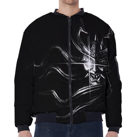 Evil Samurai Mask Print Zip Sleeve Bomber Jacket