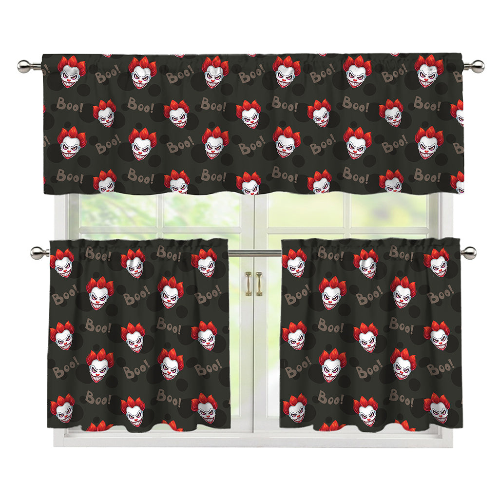 Evil Scary Clown Pattern Print 3 Piece Kitchen Curtains