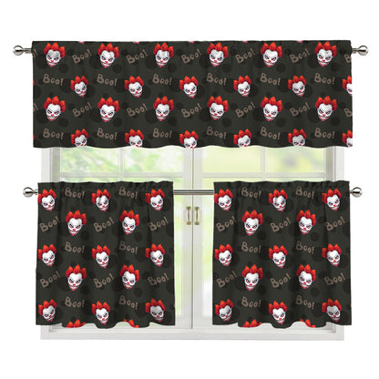 Evil Scary Clown Pattern Print 3 Piece Kitchen Curtains