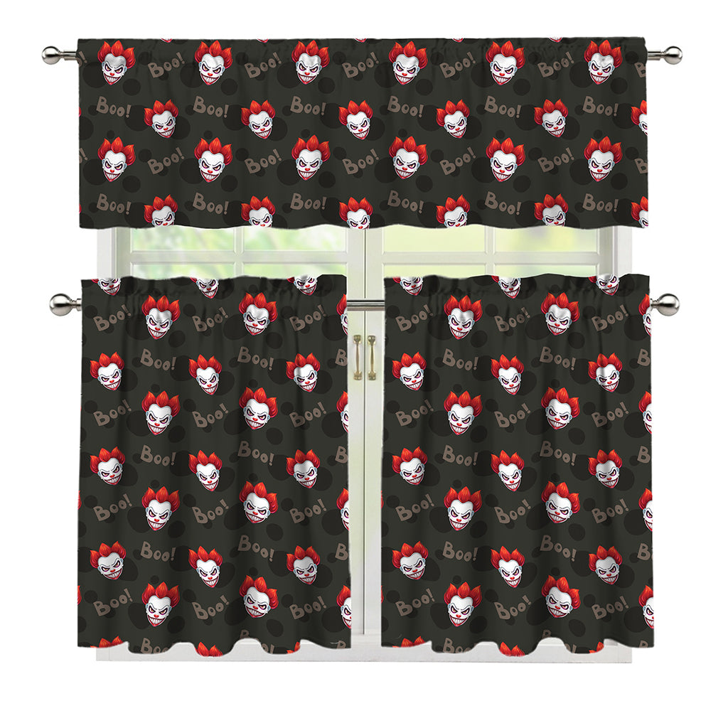Evil Scary Clown Pattern Print 3 Piece Kitchen Curtains