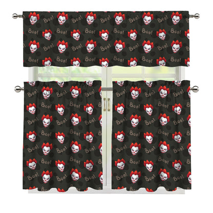 Evil Scary Clown Pattern Print 3 Piece Kitchen Curtains