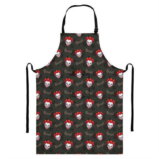 Evil Scary Clown Pattern Print Bib Apron With Pocket