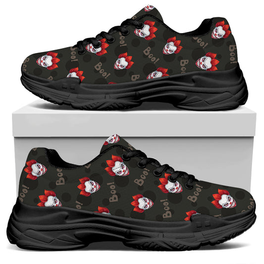 Evil Scary Clown Pattern Print Black Chunky Shoes