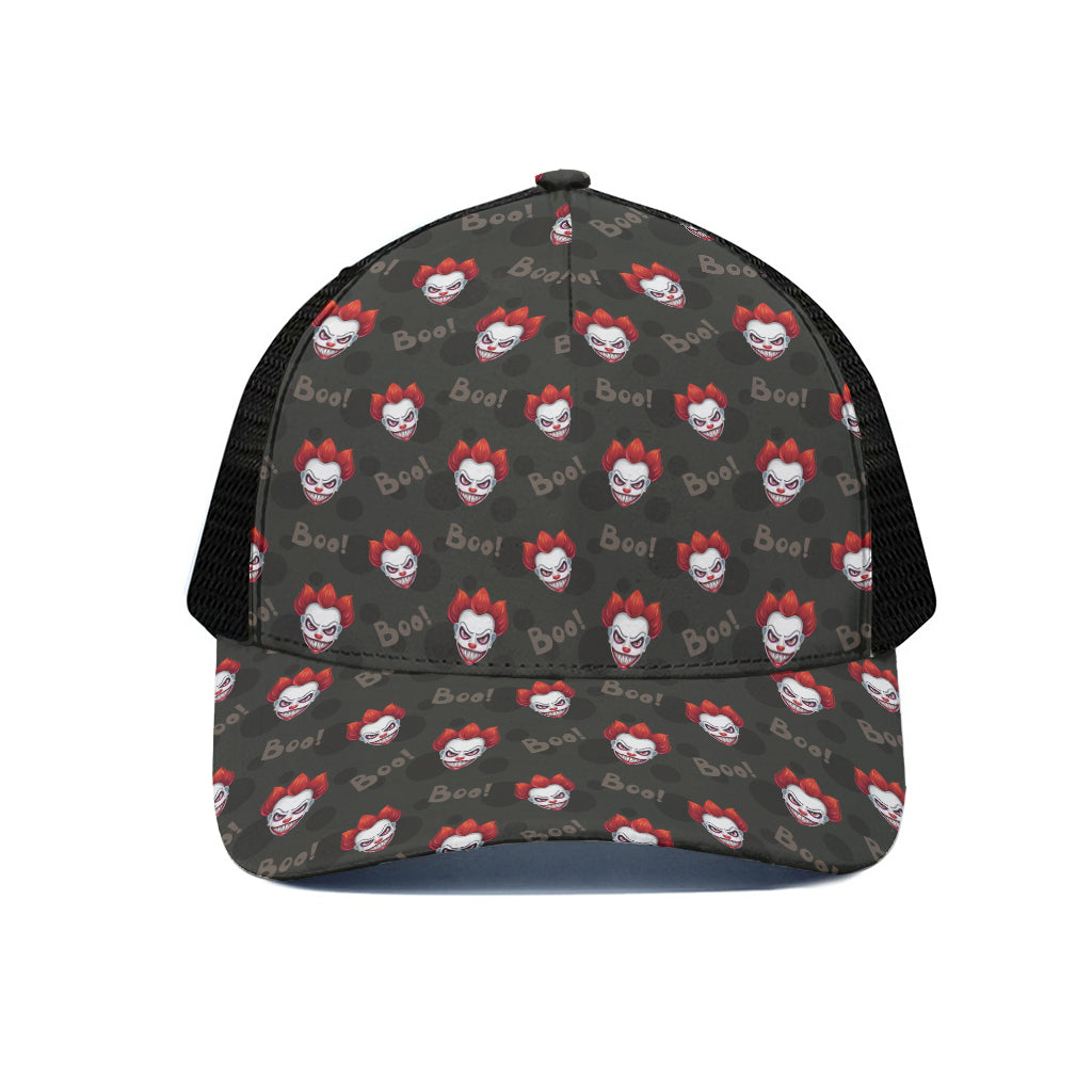 Evil Scary Clown Pattern Print Black Mesh Trucker Cap