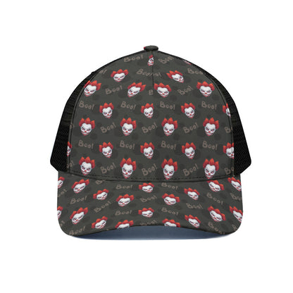 Evil Scary Clown Pattern Print Black Mesh Trucker Cap