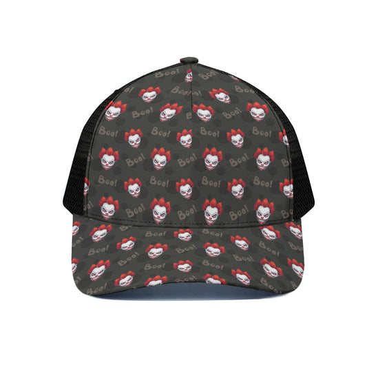 Evil Scary Clown Pattern Print Black Mesh Trucker Cap