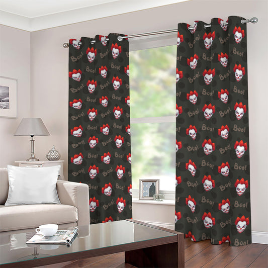 Evil Scary Clown Pattern Print Blackout Grommet Curtains