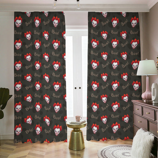 Evil Scary Clown Pattern Print Blackout Pencil Pleat Curtains