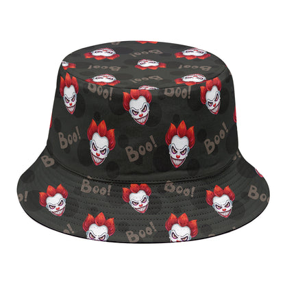 Evil Scary Clown Pattern Print Bucket Hat
