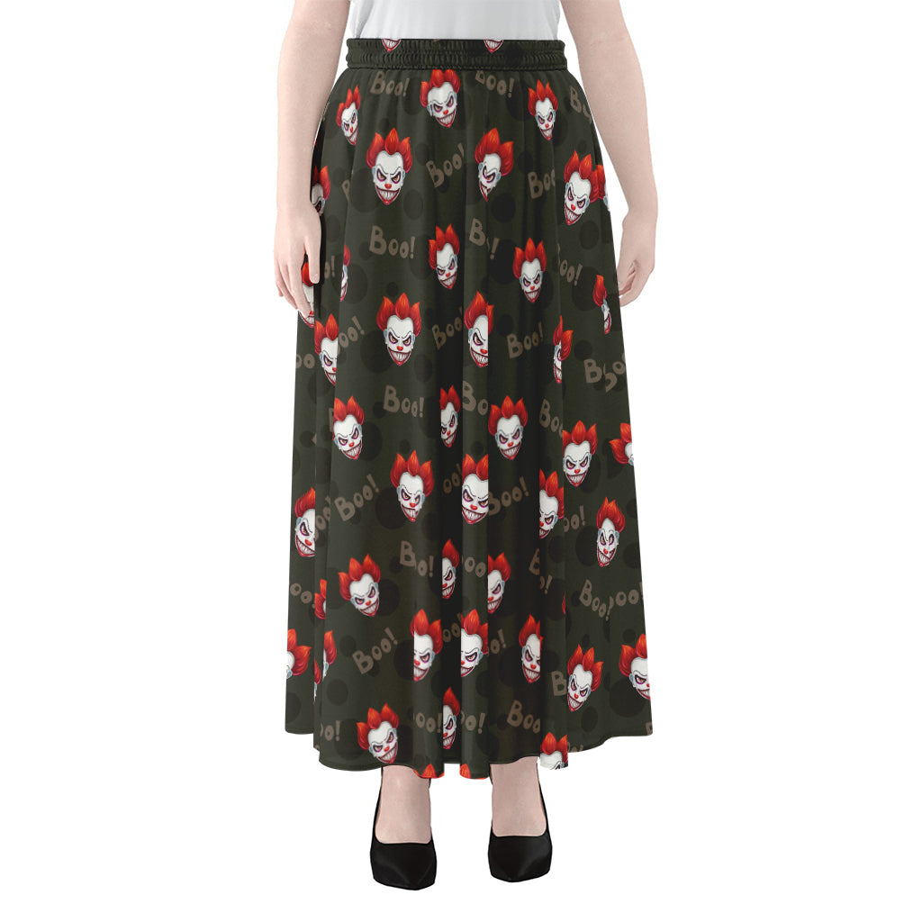 Evil Scary Clown Pattern Print Chiffon Maxi Skirt