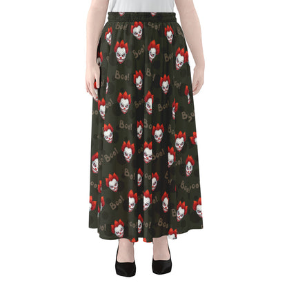 Evil Scary Clown Pattern Print Chiffon Maxi Skirt