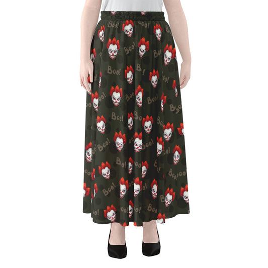 Evil Scary Clown Pattern Print Chiffon Maxi Skirt