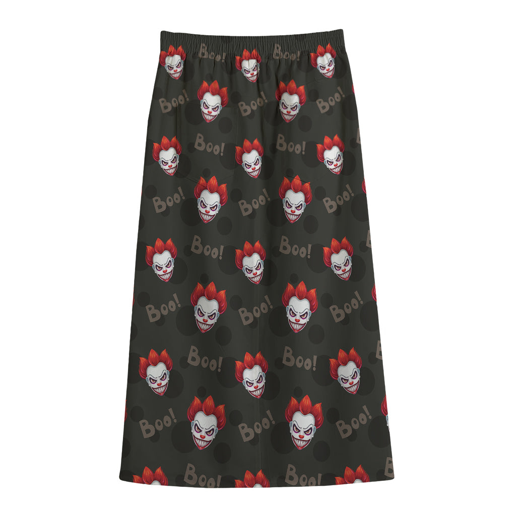 Evil Scary Clown Pattern Print Cotton Front Slit Maxi Skirt