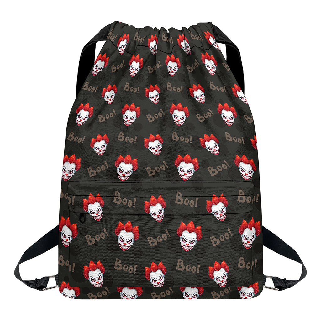 Evil Scary Clown Pattern Print Drawstring Backpack