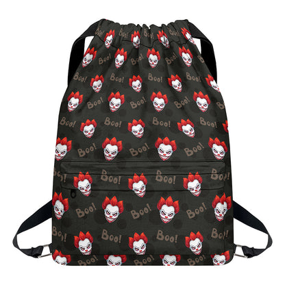 Evil Scary Clown Pattern Print Drawstring Backpack