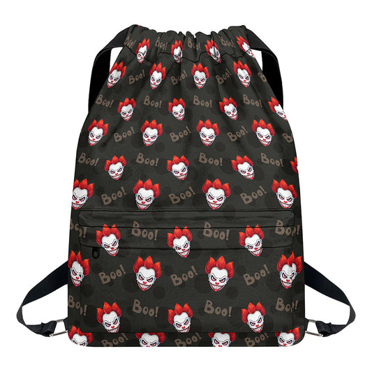 Evil Scary Clown Pattern Print Drawstring Backpack