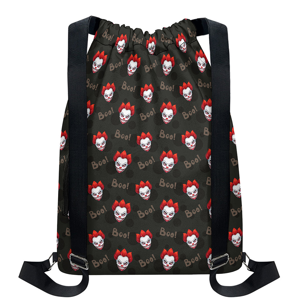 Evil Scary Clown Pattern Print Drawstring Backpack