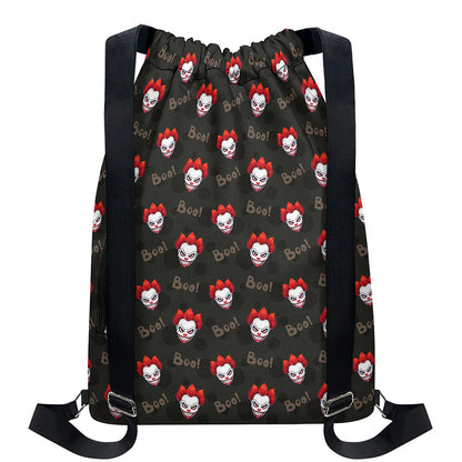 Evil Scary Clown Pattern Print Drawstring Backpack