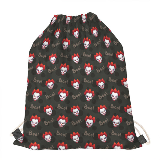 Evil Scary Clown Pattern Print Drawstring Bag