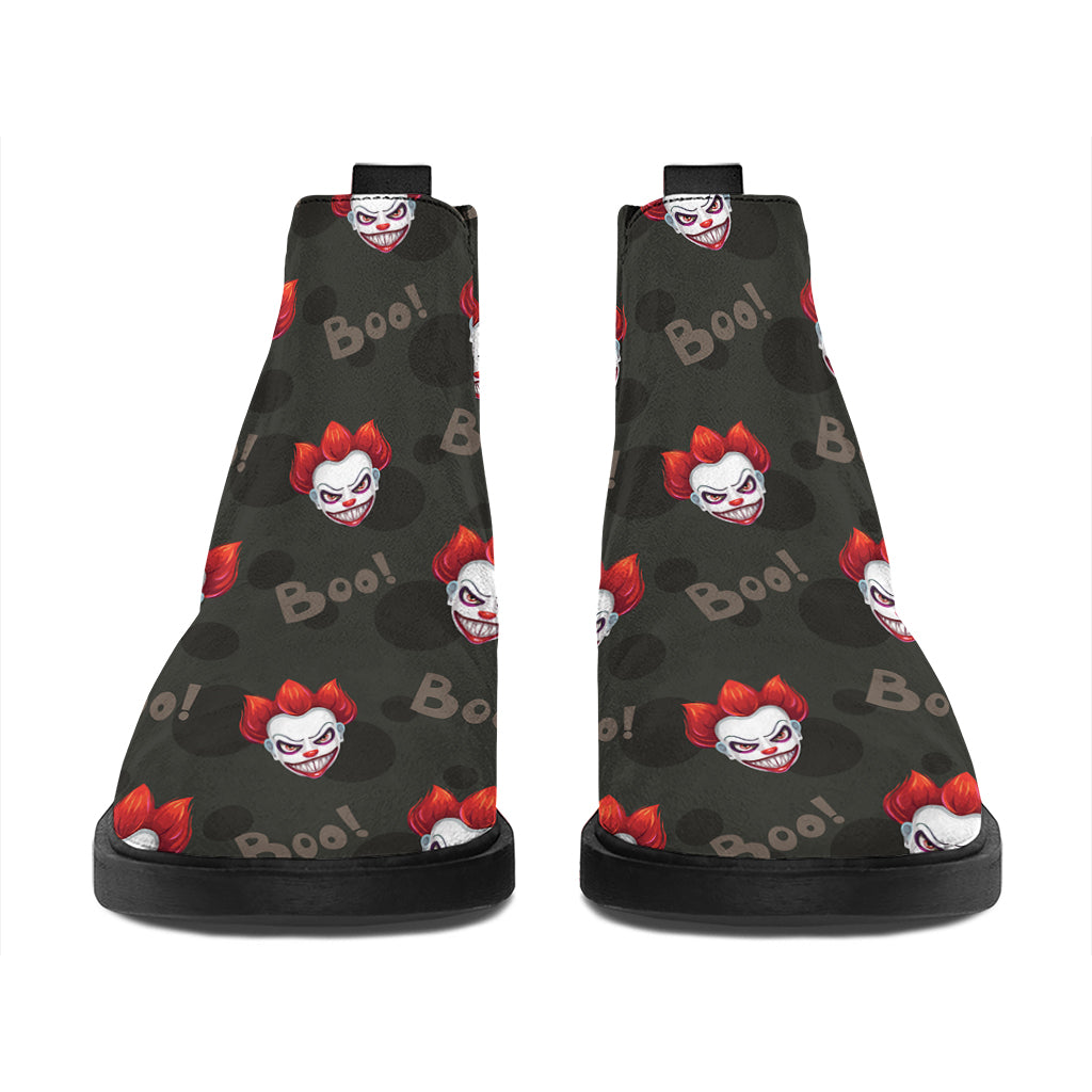 Evil Scary Clown Pattern Print Flat Ankle Boots