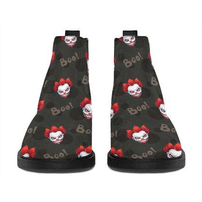 Evil Scary Clown Pattern Print Flat Ankle Boots