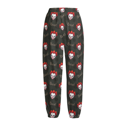 Evil Scary Clown Pattern Print Fleece Lined Knit Pants