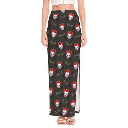 Evil Scary Clown Pattern Print High Slit Maxi Skirt