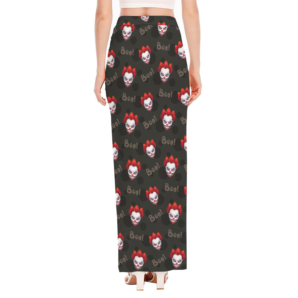 Evil Scary Clown Pattern Print High Slit Maxi Skirt