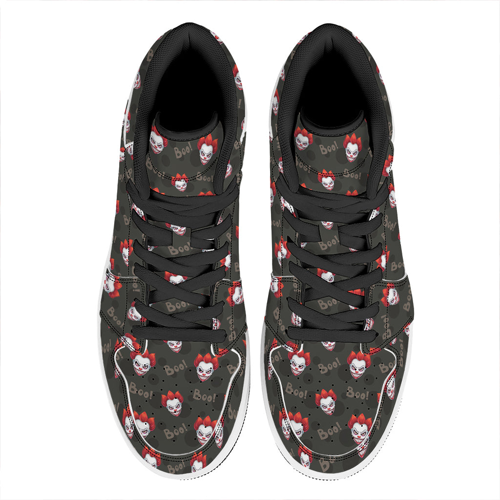 Evil Scary Clown Pattern Print High Top Leather Sneakers