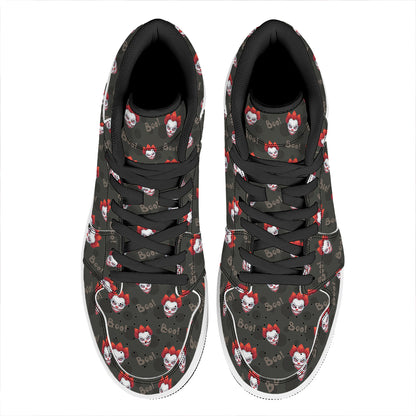 Evil Scary Clown Pattern Print High Top Leather Sneakers